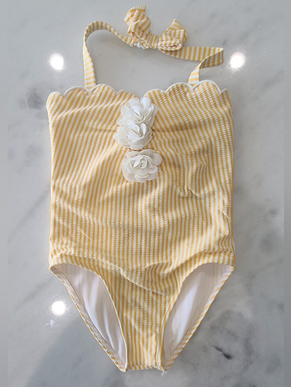 Janie And Jack Recycled Seersucker Rosette Swimsuit